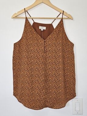 LOFT Rust Brown Printed Spaghetti Strap Tank Top